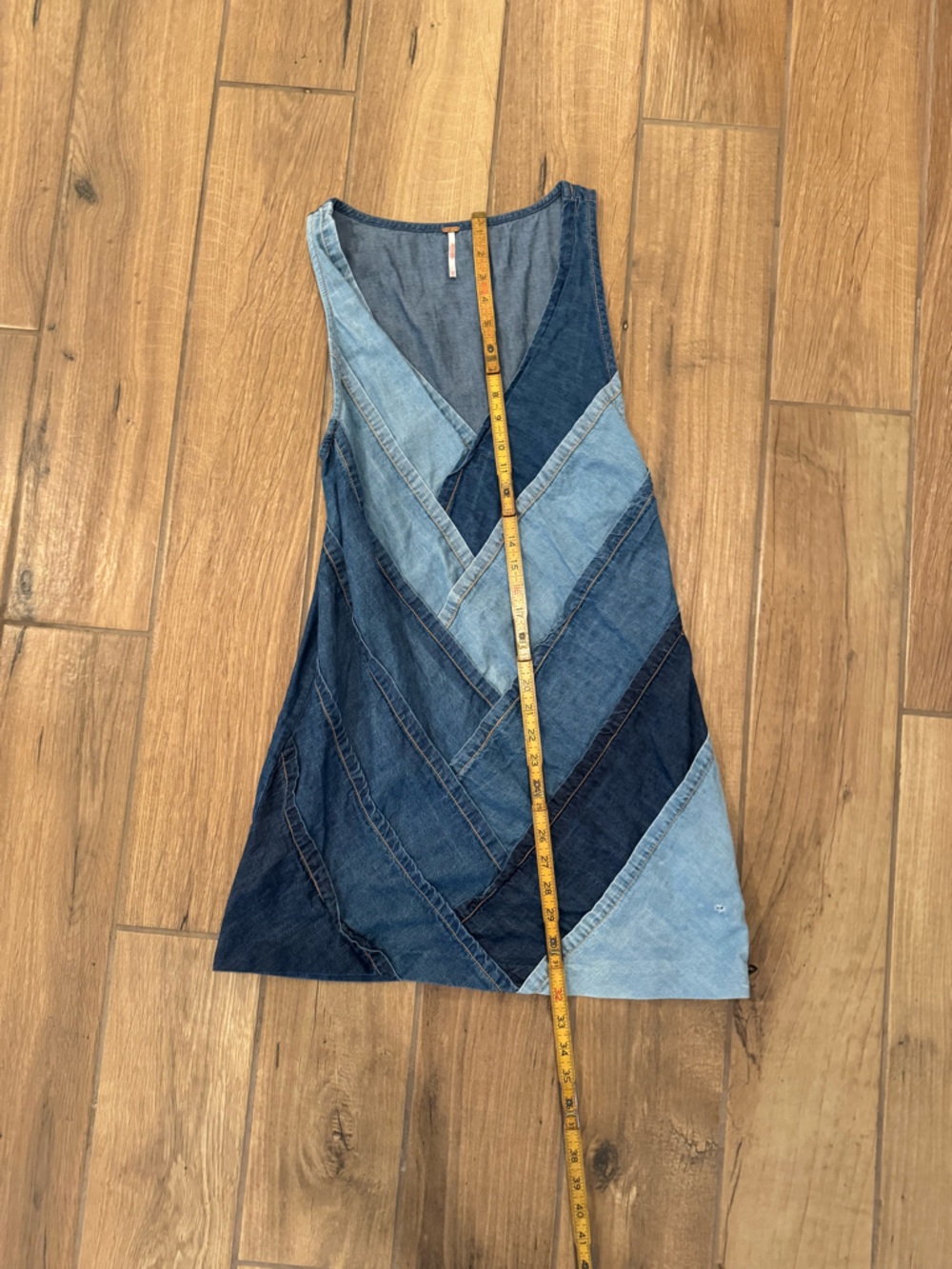 Free People Two-Tone Blue Patchwork Denim Mini Dress XS - Picture 8 of 10